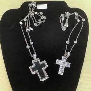 RELIGIOUS CROSS NECKLACE SILVER TONE AND CRYSTAL